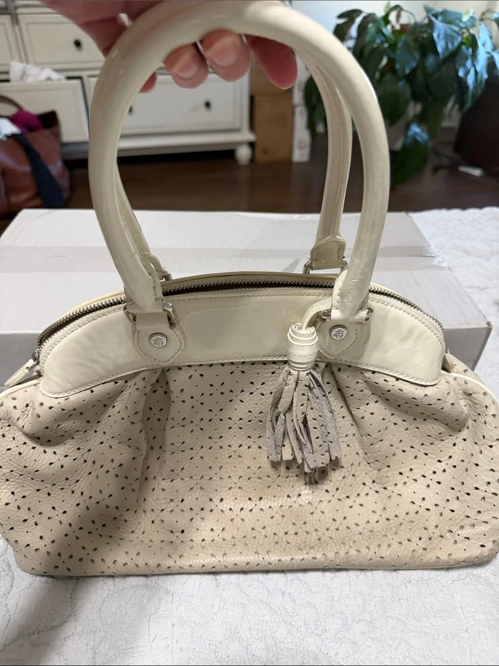 Brooks Brothers Cream Tassel Top-Handle Women's Satchel